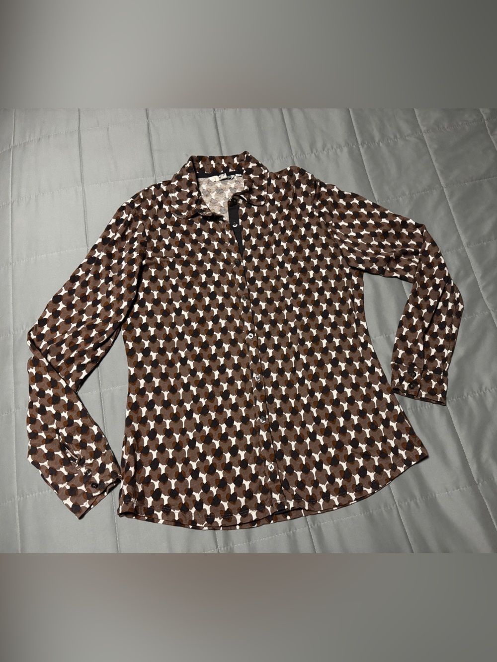 Boden Brown & Cream Geometric Button-Up Blouse Women’s Size US 8R